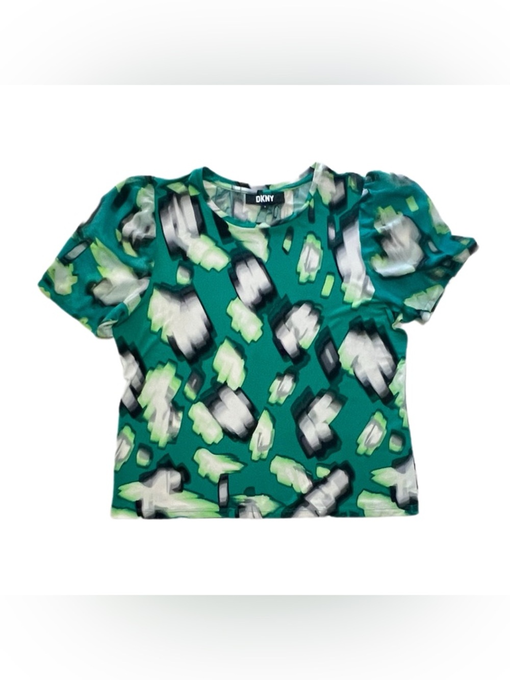 DKNY Green and Black Abstract Print Crewneck Top US Women’s XL EUC